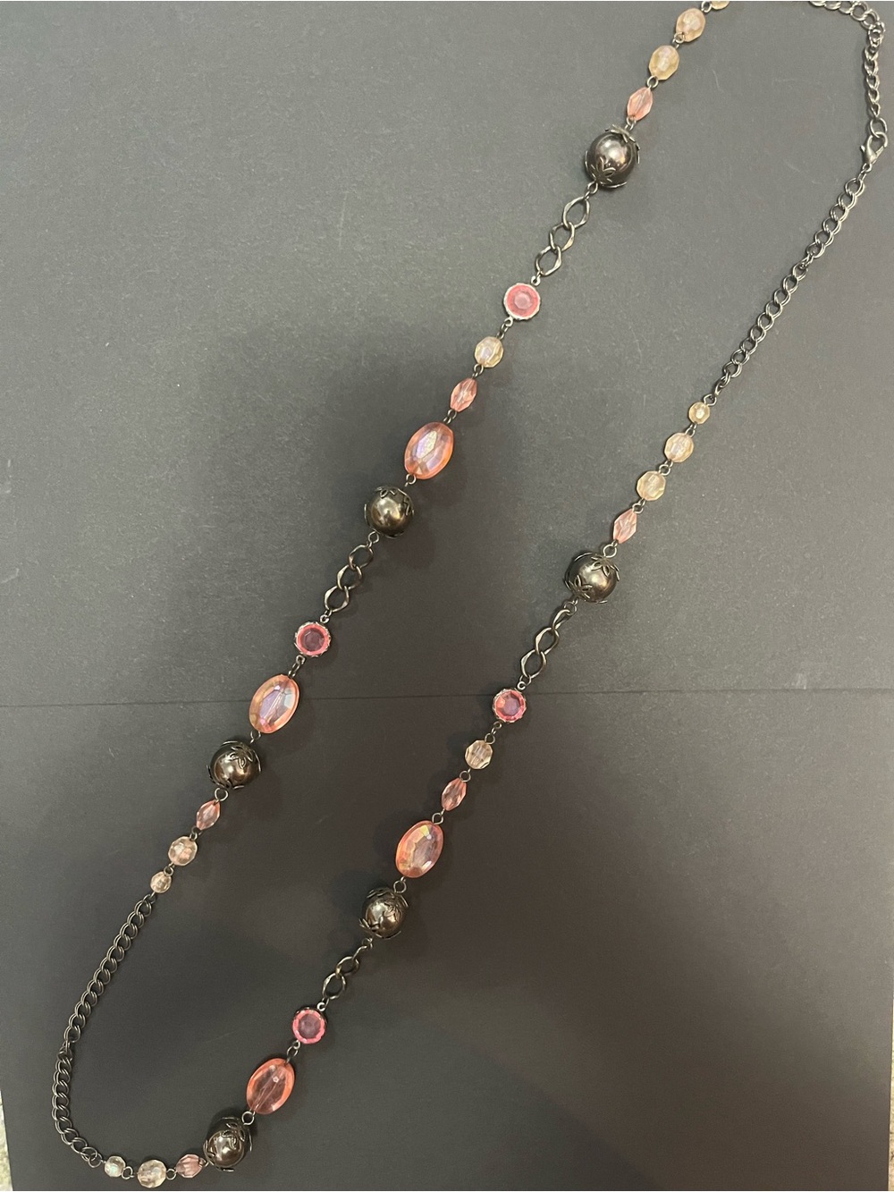 Premier Designs Pink and Gunmetal Beaded Long Necklace